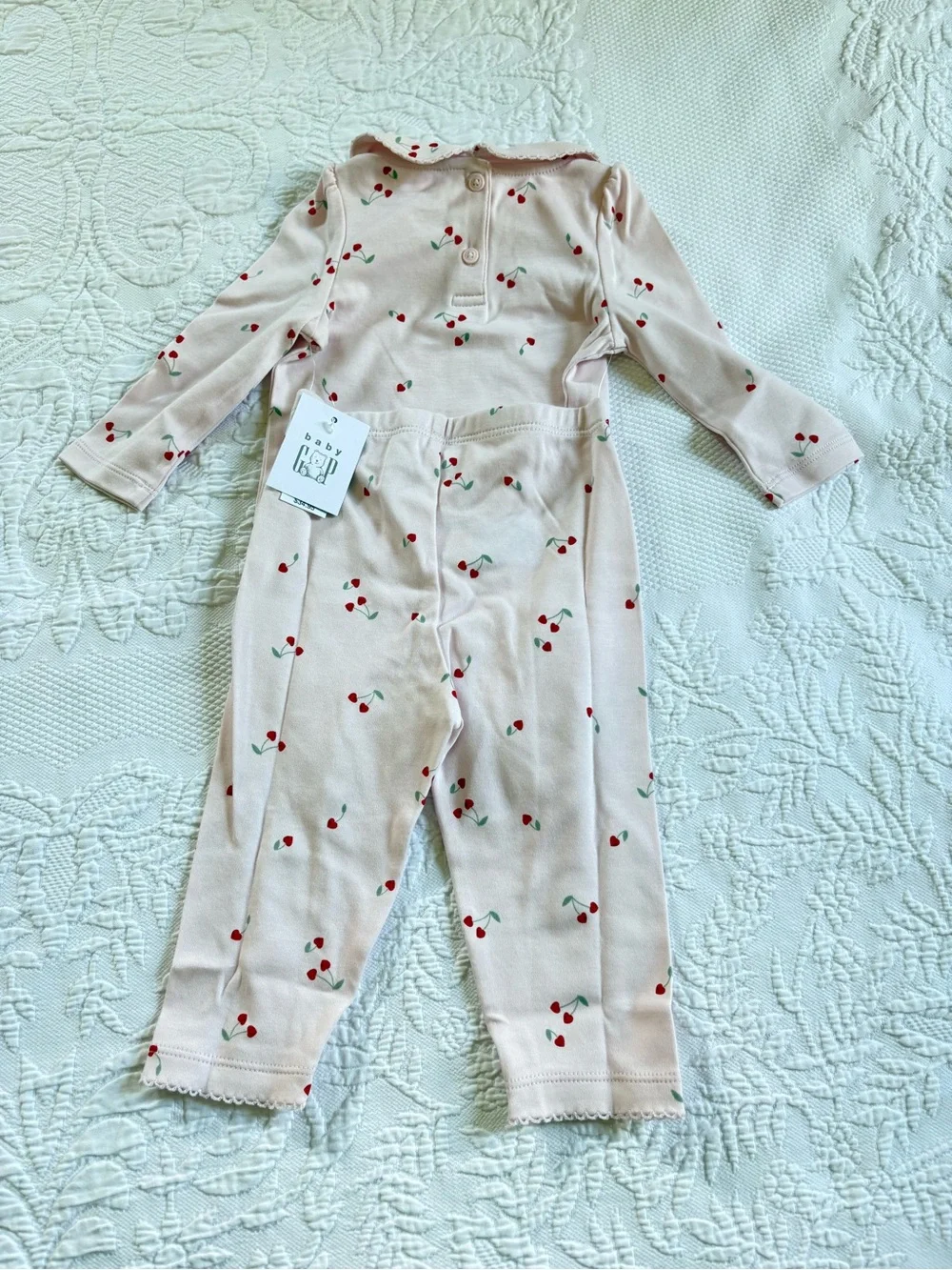 NWT Baby Gap cherries print pink bodysuit & pants set 6-12 mos